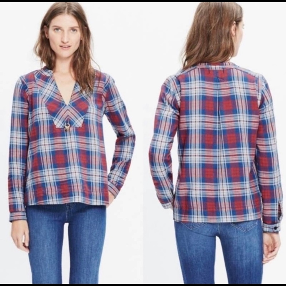 Madewell v-neck plaid long sleeve